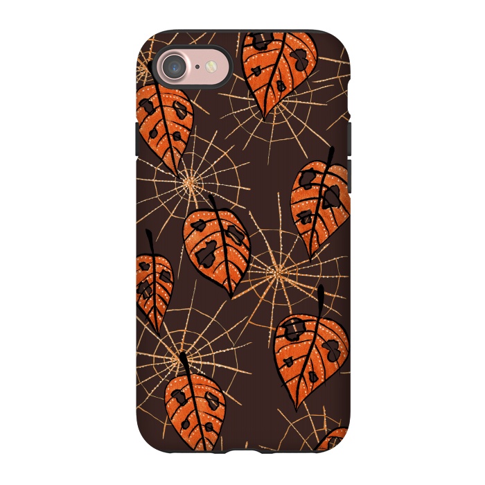 iPhone 7 StrongFit Orange Leaves With Holes And Spiderwebs by Boriana Giormova