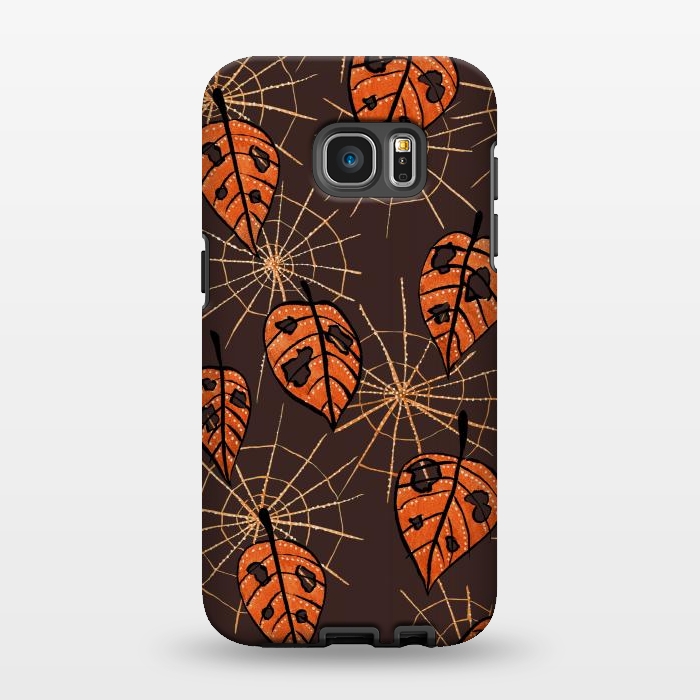Galaxy S7 EDGE StrongFit Orange Leaves With Holes And Spiderwebs by Boriana Giormova