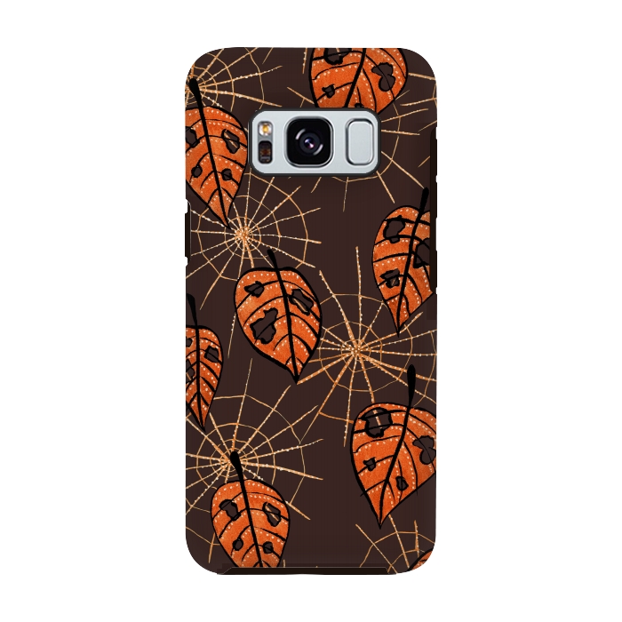 Galaxy S8 StrongFit Orange Leaves With Holes And Spiderwebs by Boriana Giormova