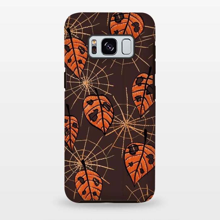 Galaxy S8 plus StrongFit Orange Leaves With Holes And Spiderwebs by Boriana Giormova