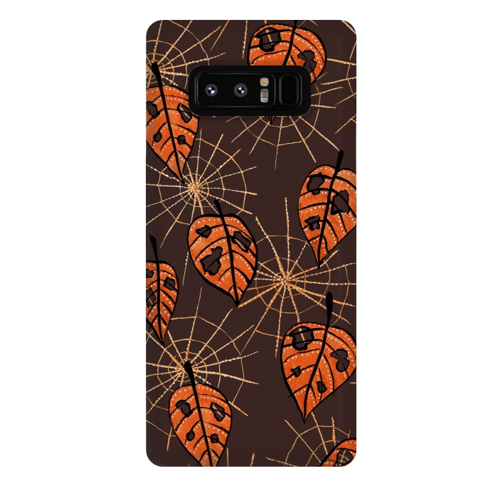 Galaxy Note 8 StrongFit Orange Leaves With Holes And Spiderwebs by Boriana Giormova