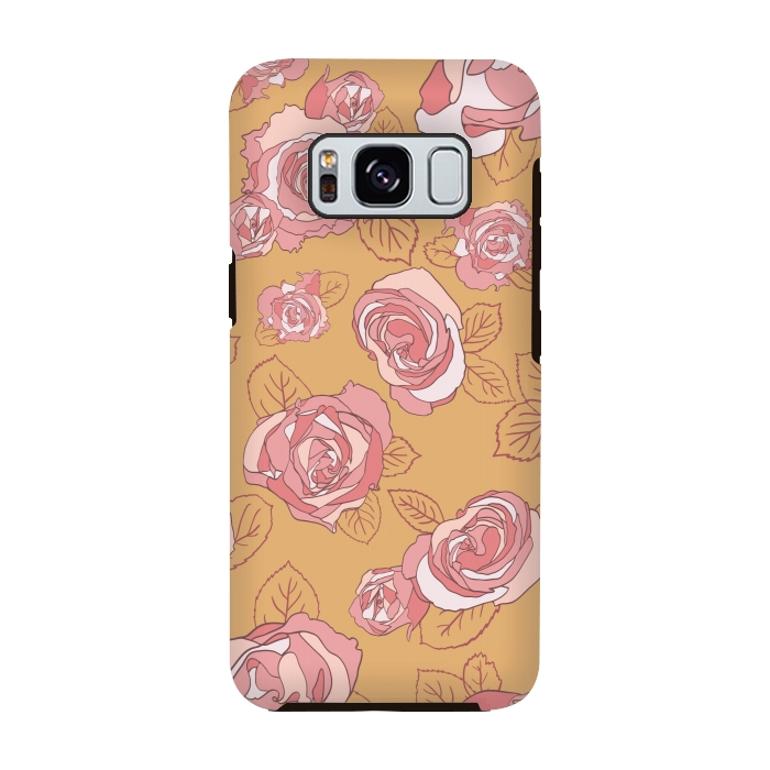Galaxy S8 StrongFit Retro Roses on Mustard by Paula Ohreen