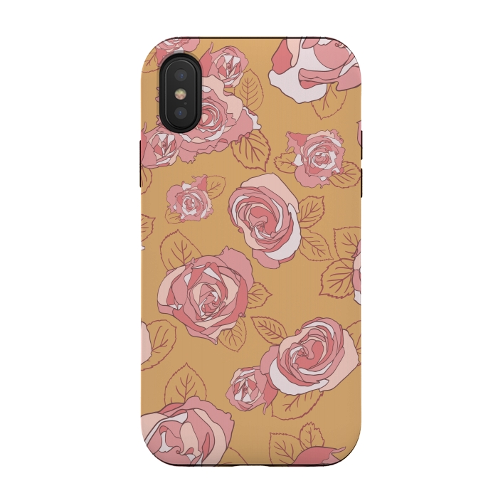 iPhone Xs / X StrongFit Retro Roses on Mustard by Paula Ohreen
