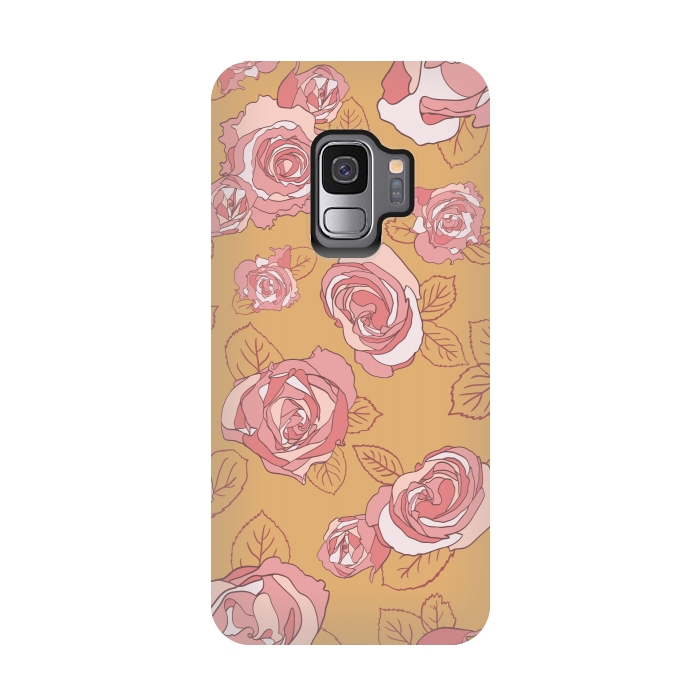 Galaxy S9 StrongFit Retro Roses on Mustard by Paula Ohreen