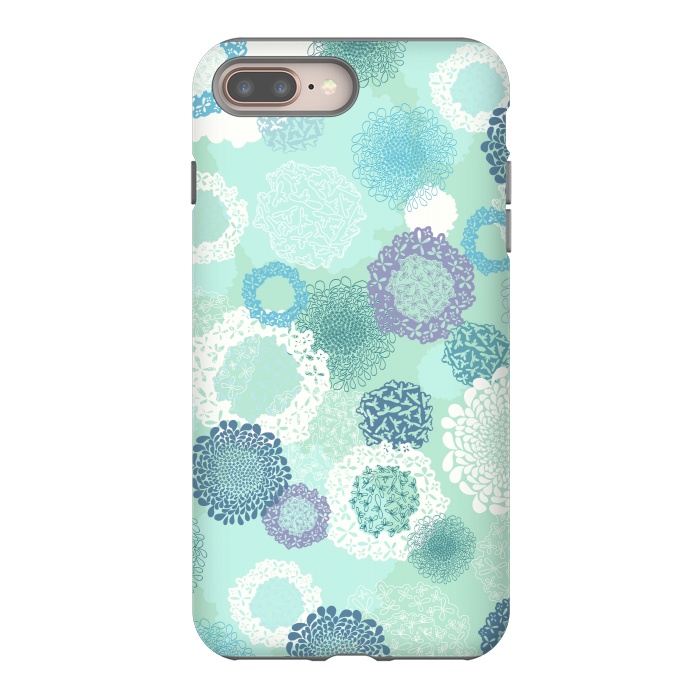 iPhone 7 plus StrongFit Doily Flowers on Teal by Paula Ohreen