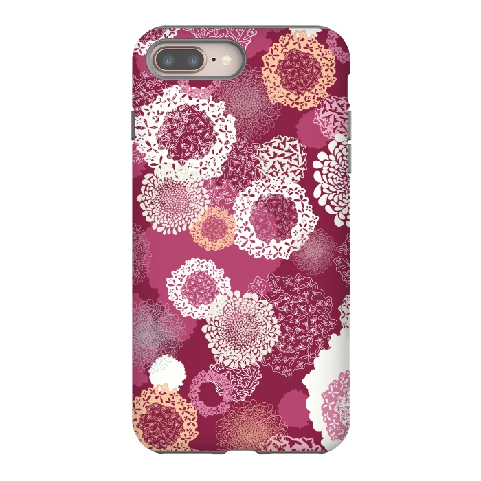 iPhone 7 plus StrongFit Doily Flowers on Dark Pink by Paula Ohreen