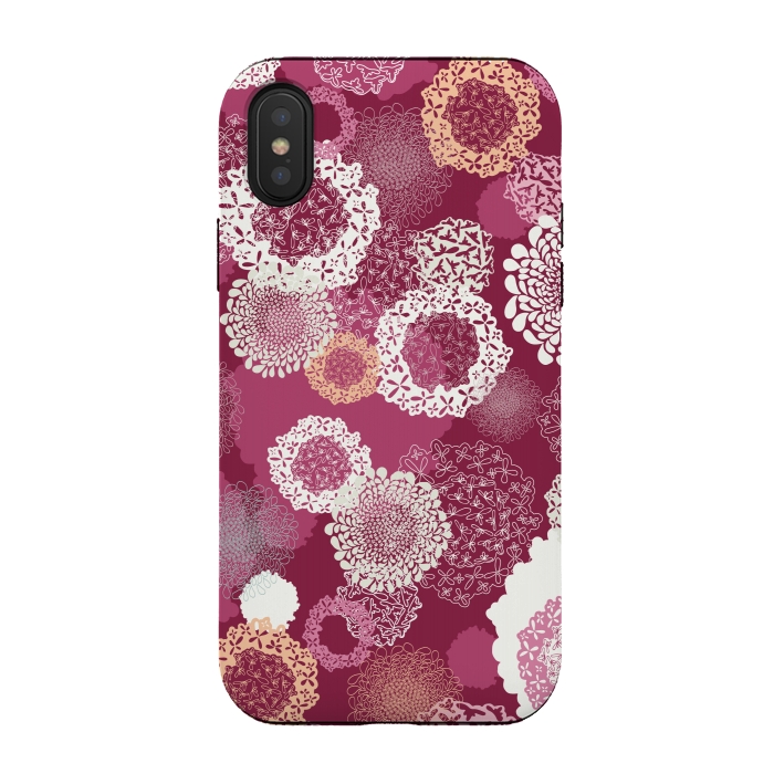 iPhone Xs / X StrongFit Doily Flowers on Dark Pink by Paula Ohreen