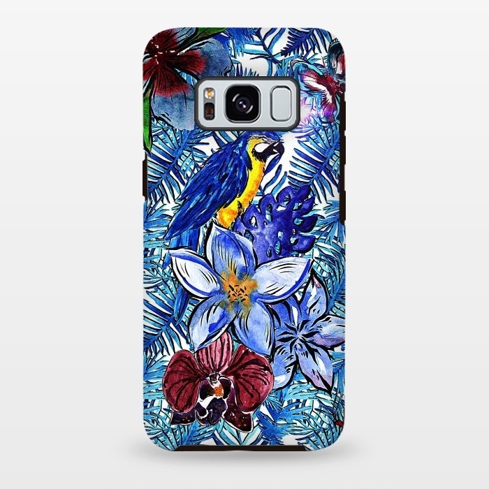 Galaxy S8 plus StrongFit Blue Jungle Bird Pattern by  Utart
