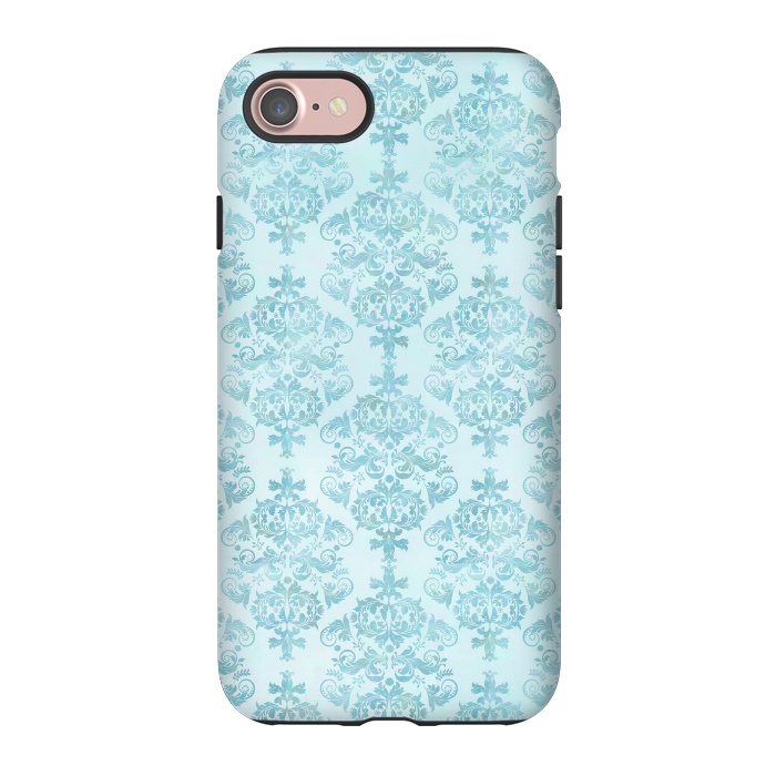 iPhone 7 StrongFit Teal Watercolor Damask Pattern by Andrea Haase