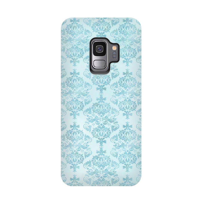 Galaxy S9 StrongFit Teal Watercolor Damask Pattern by Andrea Haase