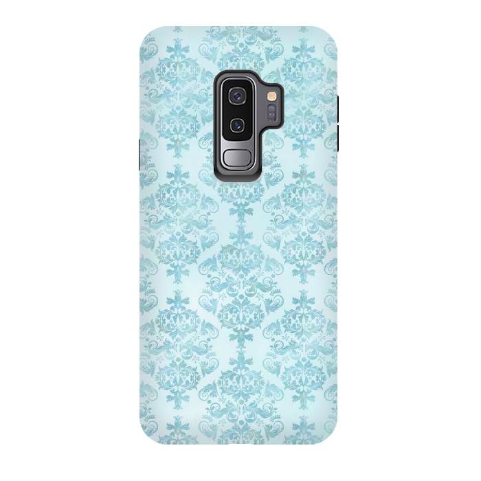 Galaxy S9 plus StrongFit Teal Watercolor Damask Pattern by Andrea Haase