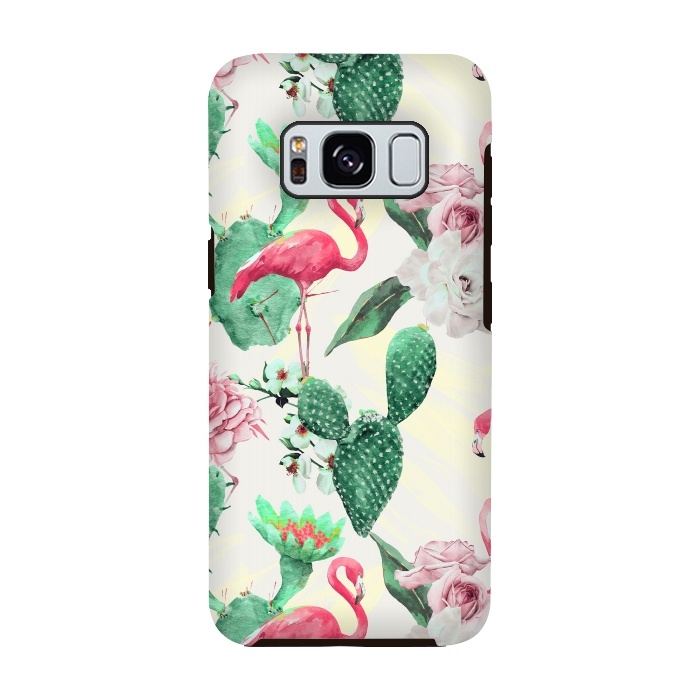 Galaxy S8 StrongFit Flamingos, geometric and flowers by Mmartabc
