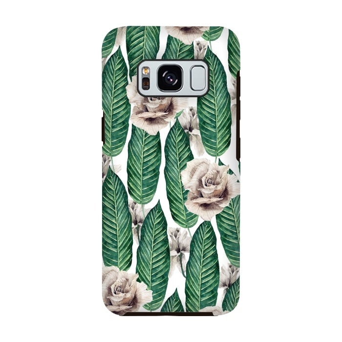 Galaxy S8 StrongFit Tropical leaves and white roses by Mmartabc