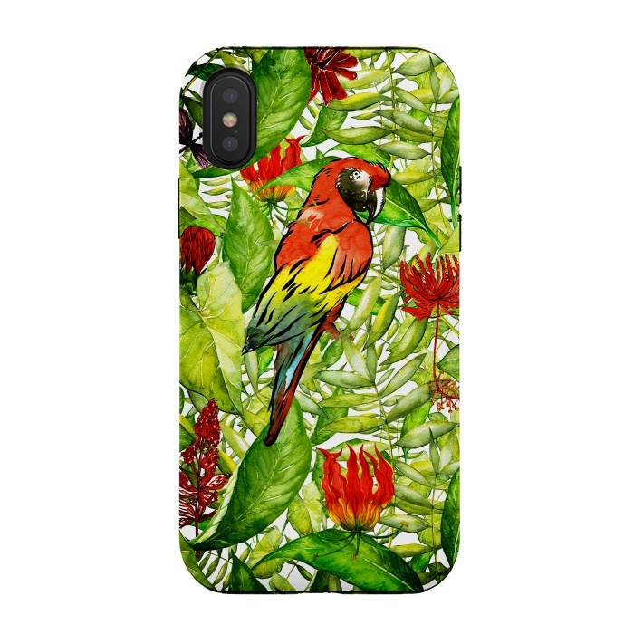 iPhone Xs / X StrongFit Aloha Parrot and Flower Jungle by  Utart