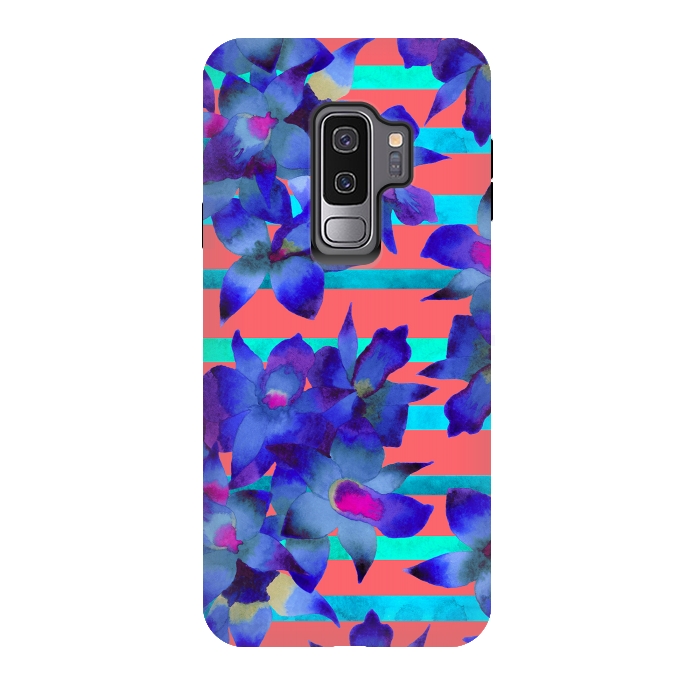 Galaxy S9 plus StrongFit Coral Stripes by Amaya Brydon