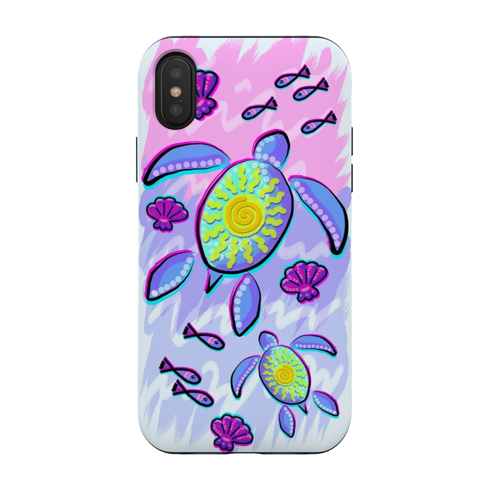 iPhone Xs / X StrongFit Sea Turtle and Sun Abstract Glitch Ultraviolets by BluedarkArt