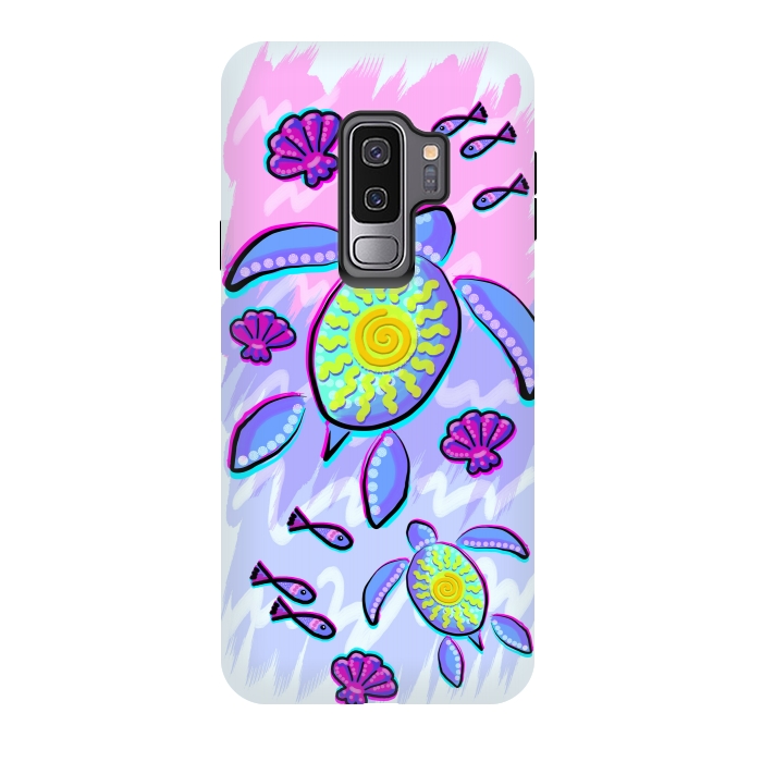 Galaxy S9 plus StrongFit Sea Turtle and Sun Abstract Glitch Ultraviolets by BluedarkArt