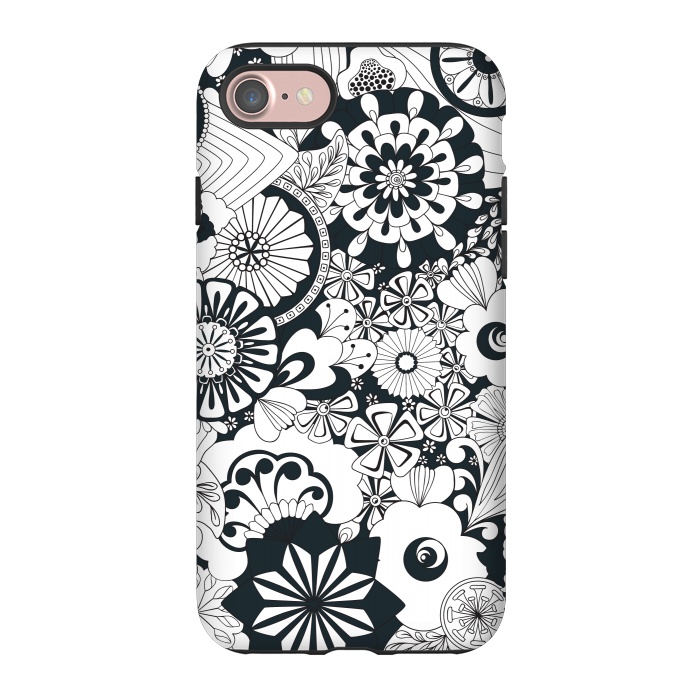 iPhone 7 StrongFit 70s Flowers - Navy and White by Paula Ohreen