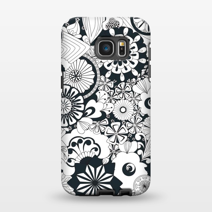 Galaxy S7 EDGE StrongFit 70s Flowers - Navy and White by Paula Ohreen