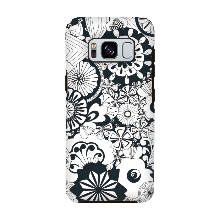 Galaxy S8 StrongFit 70s Flowers - Navy and White by Paula Ohreen