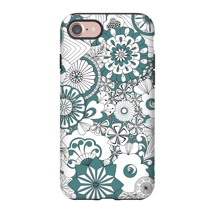 iPhone 7 StrongFit 70s Flowers - Blue and White by Paula Ohreen