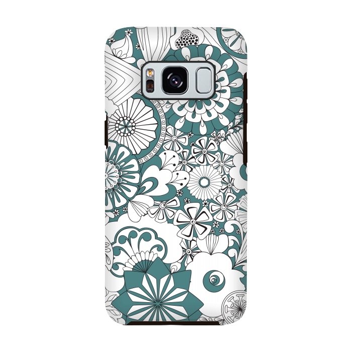 Galaxy S8 StrongFit 70s Flowers - Blue and White by Paula Ohreen