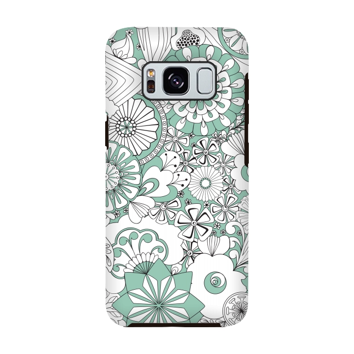 Galaxy S8 StrongFit 70s Flowers - Mint Green and White by Paula Ohreen