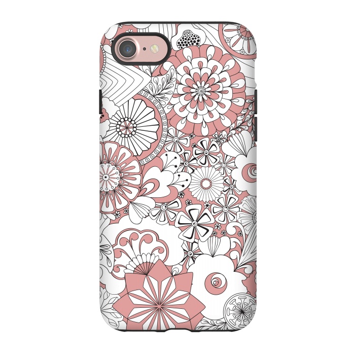iPhone 7 StrongFit 70s Flowers - Pink and White by Paula Ohreen