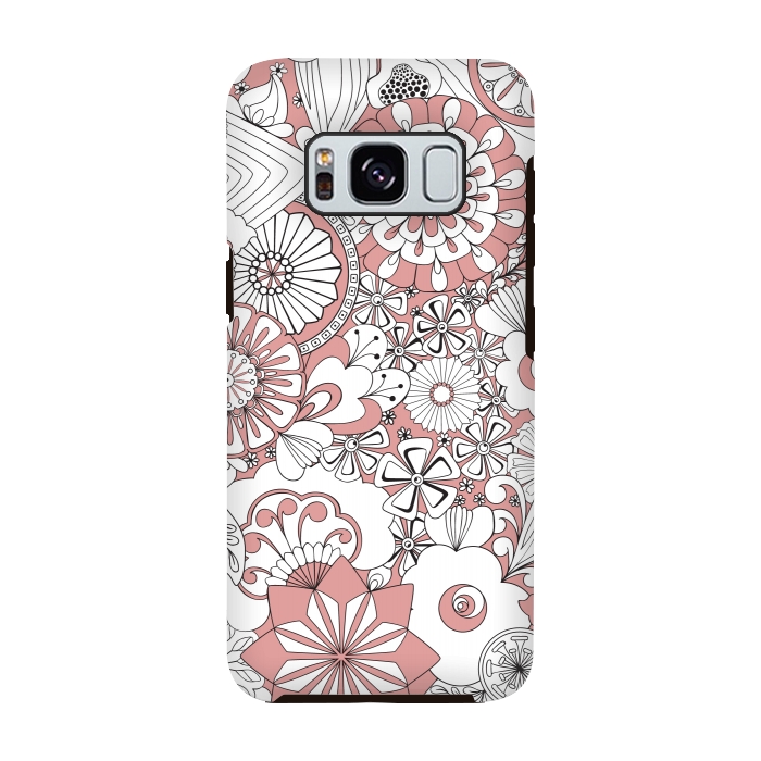 Galaxy S8 StrongFit 70s Flowers - Pink and White by Paula Ohreen
