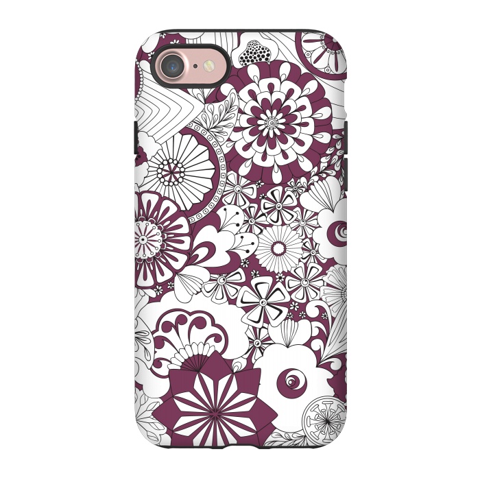 iPhone 7 StrongFit 70s Flowers - Purple and White by Paula Ohreen