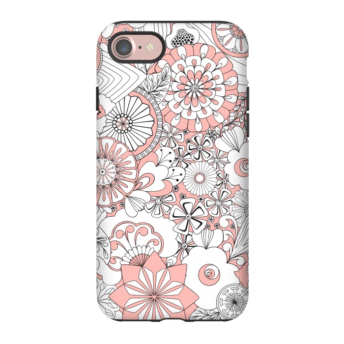 iPhone 7 StrongFit 70s Flowers - Baby Pink and White by Paula Ohreen