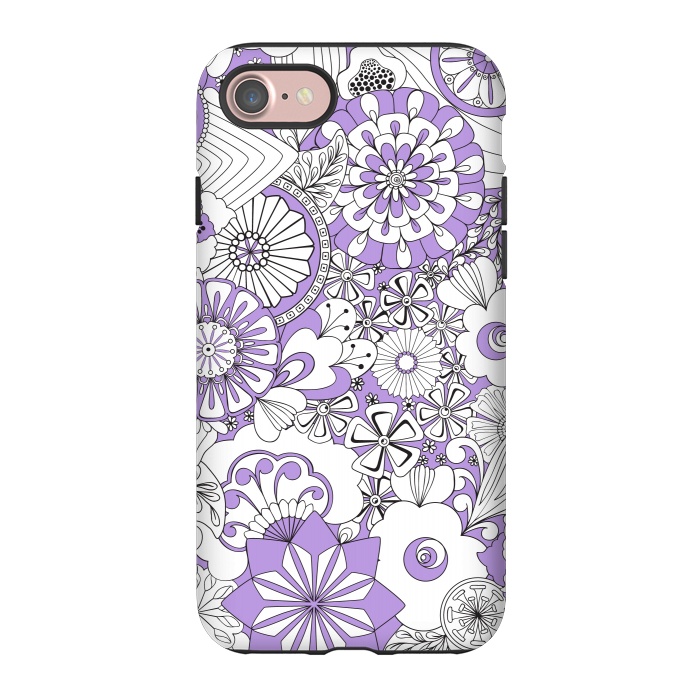 iPhone 7 StrongFit 70s Flowers - Lilac and White by Paula Ohreen