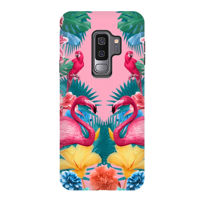 Galaxy S9 plus StrongFit Flamingo and Tropical garden by Burcu Korkmazyurek