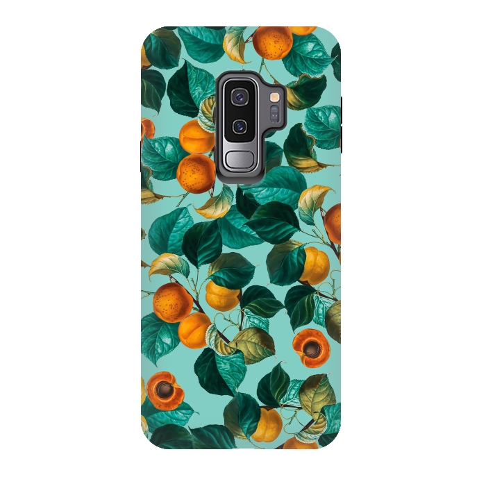 Galaxy S9 plus StrongFit Peach and Leaf Pattern by Burcu Korkmazyurek