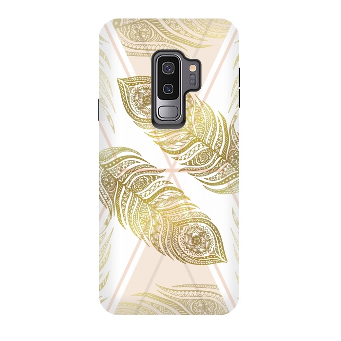 Galaxy S9 plus StrongFit Gold Feathers by Barlena