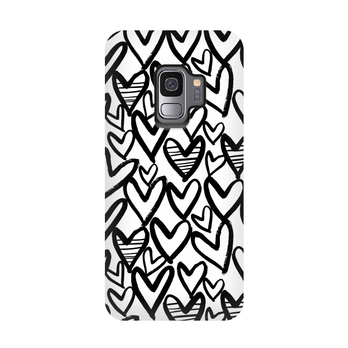 Galaxy S9 StrongFit Black and white hearts by Laura Grant
