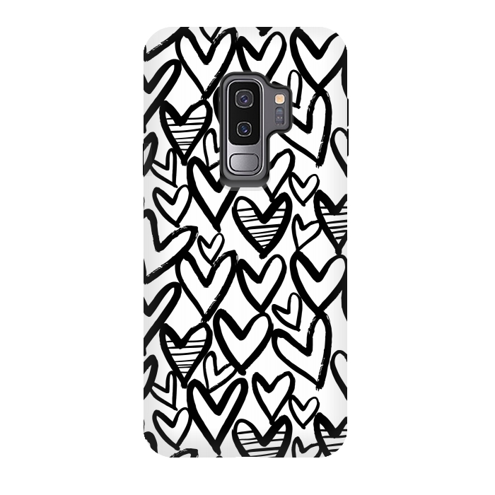 Galaxy S9 plus StrongFit Black and white hearts by Laura Grant