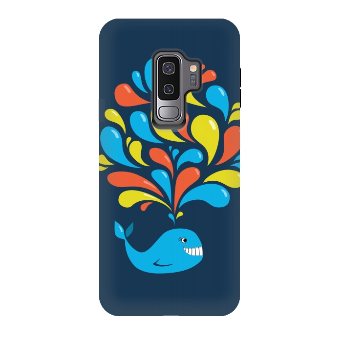 Galaxy S9 plus StrongFit Cute Colorful Splash Cartoon Blue Whale by Boriana Giormova