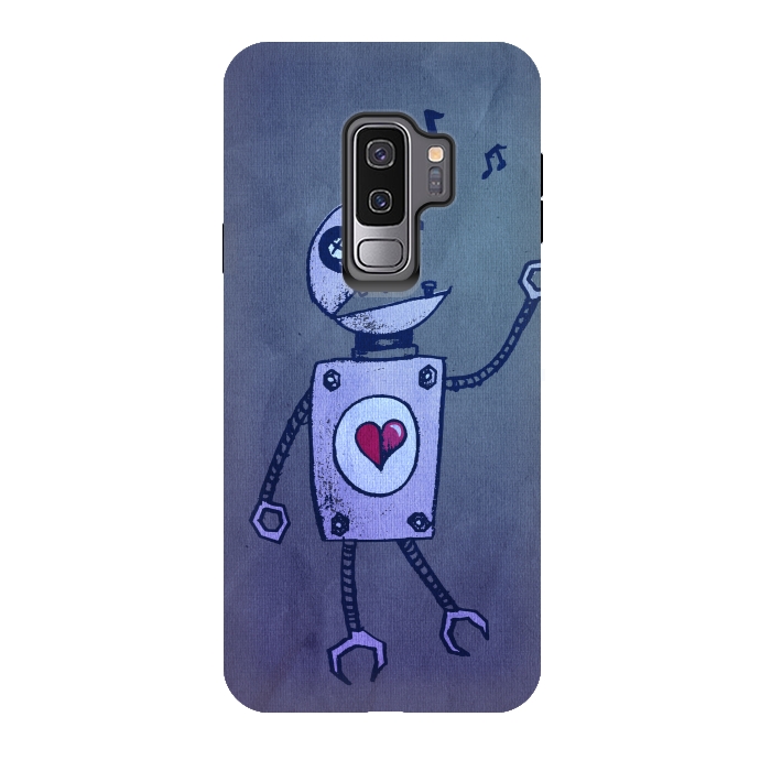 Galaxy S9 plus StrongFit Blue Happy Cartoon Singing Robot by Boriana Giormova