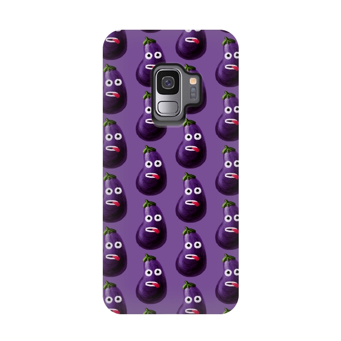 Galaxy S9 StrongFit Purple Funny Cartoon Eggplant Pattern by Boriana Giormova
