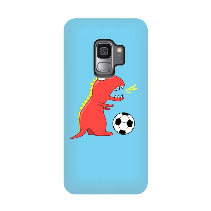 Galaxy S9 StrongFit Funny Cartoon Dinosaur Soccer Player by Boriana Giormova