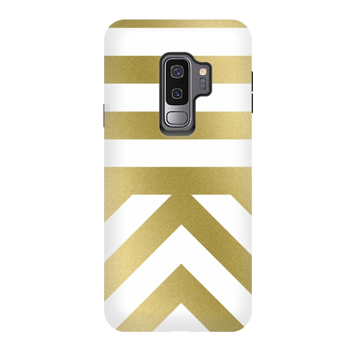Galaxy S9 plus StrongFit Gold Chevron Stripes by Caitlin Workman