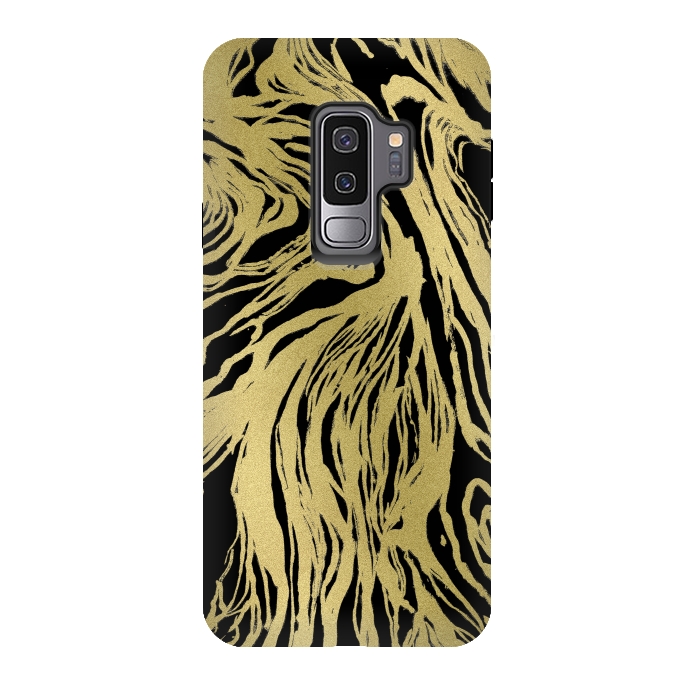 Galaxy S9 plus StrongFit Black and Gold Marble by Caitlin Workman