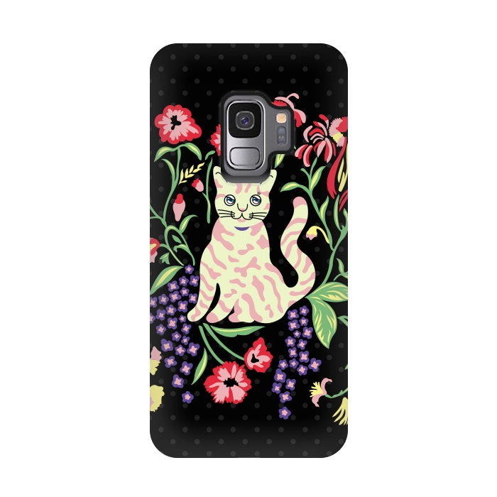 Galaxy S9 StrongFit Cutie Cat with Flowers by Michael Cheung
