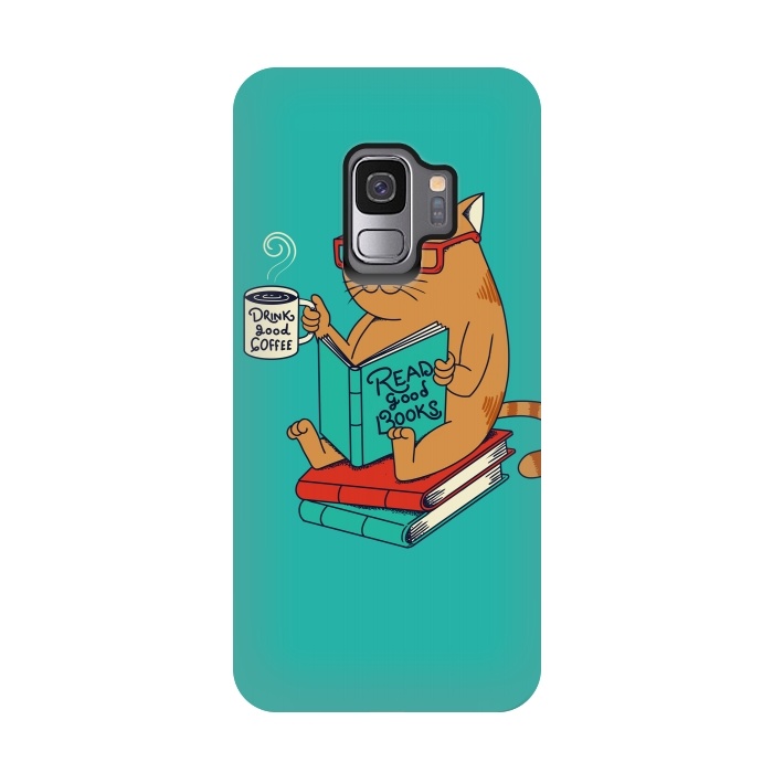 Galaxy S9 StrongFit Cat coffee and books by Coffee Man