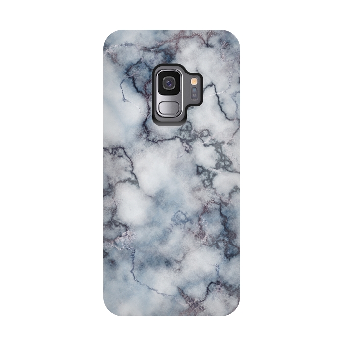 Galaxy S9 StrongFit Blue and Silver Veined Marble by CatJello