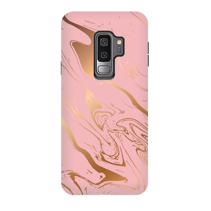 Galaxy S9 plus StrongFit Liquid marble texture design, pink and gold by Jelena Obradovic