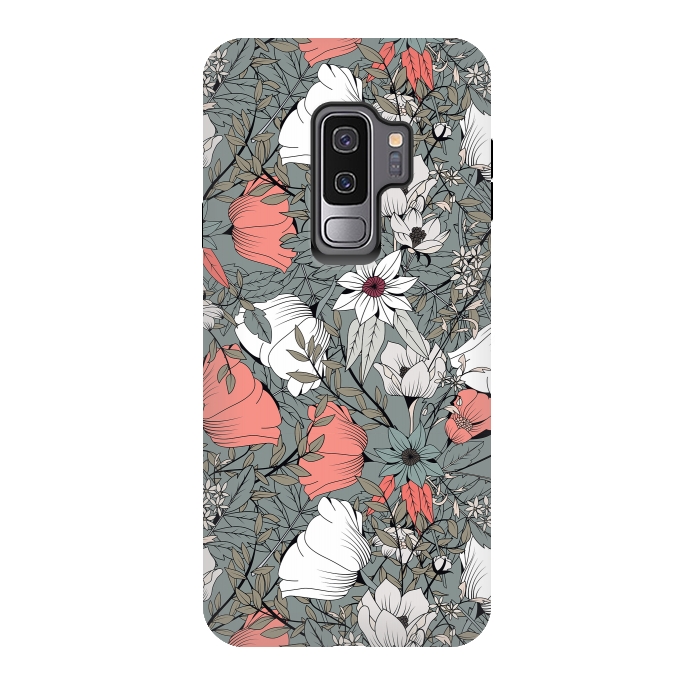 Galaxy S9 plus StrongFit Botanical Pattern Gray by Jelena Obradovic