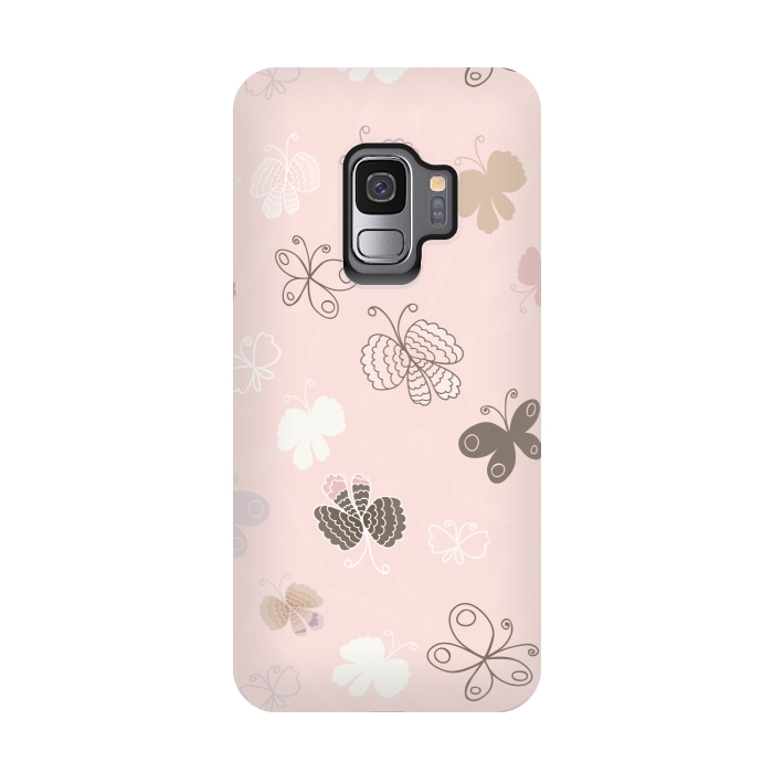 Galaxy S9 StrongFit Pretty Pink and Purple Butterflies on Light Pink by Paula Ohreen
