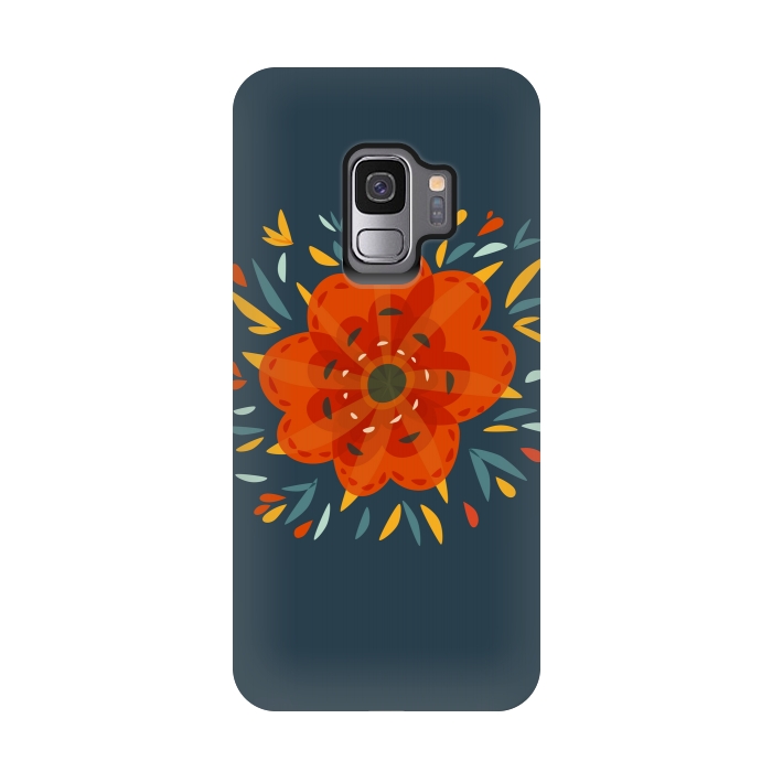 Galaxy S9 StrongFit Decorative Whimsical Orange Flower by Boriana Giormova